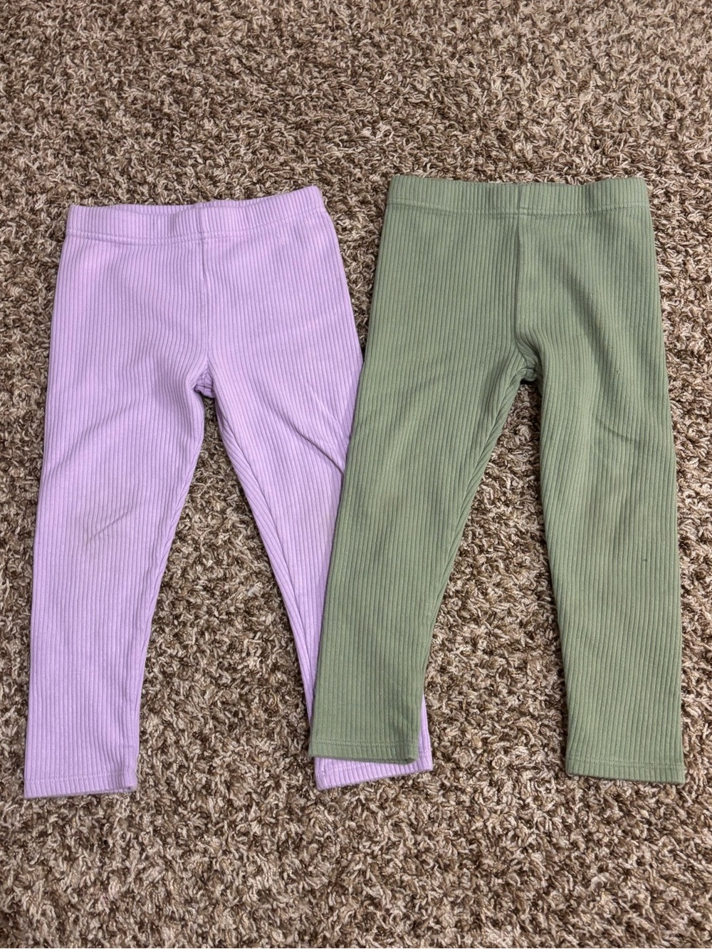 Kids Ribbed Leggings in Lavender and Olive Green - Soft Stretch